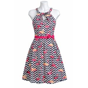 Lindy Bop Flamingo Chevron Halter Dress Fits 14 (Tag 18) Retro Rockabilly Pin Up